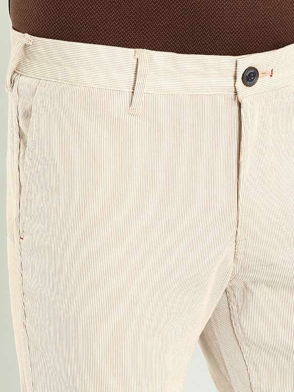 Indian Terrain Men's Slim Fit Striped Beige Trousers